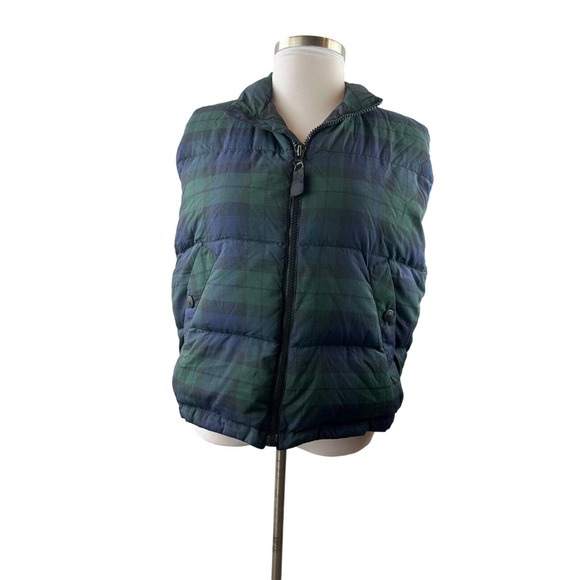 Eddie Bauer Full Zip Goose Down Puffer Vest Blue Green Plaid Women's Size XL - Picture 8 of 12